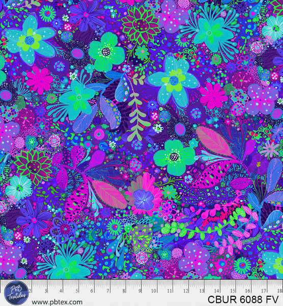 Vibrant Blue-Purple Floral Color Burst Cotton 44"/45" Fabric Per Yard