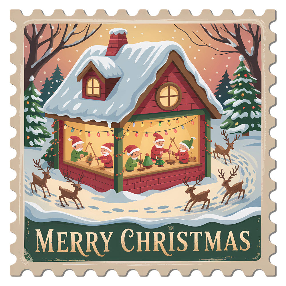 Vintage Christmas Stamps Fabric Panel 12