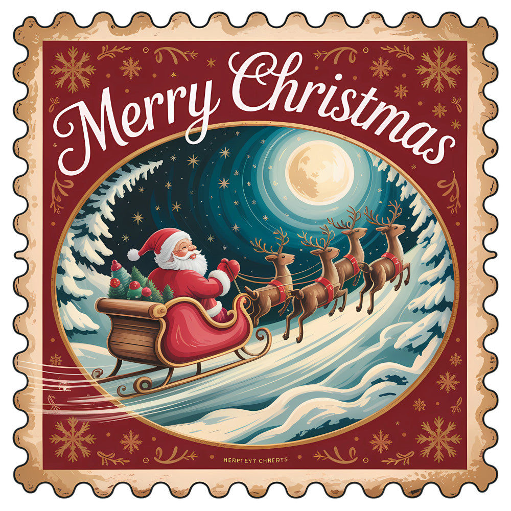Vintage Christmas Stamps Fabric Panel 14