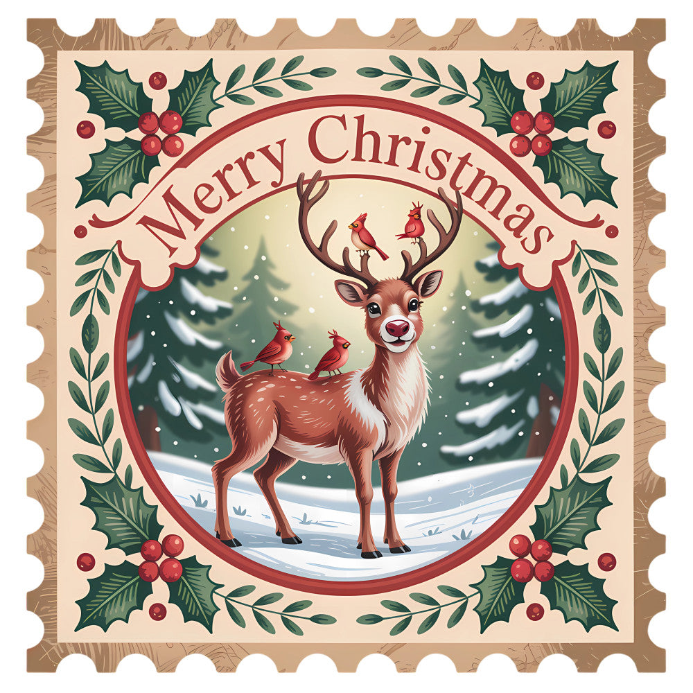 Vintage Christmas Stamps Fabric Panel 18