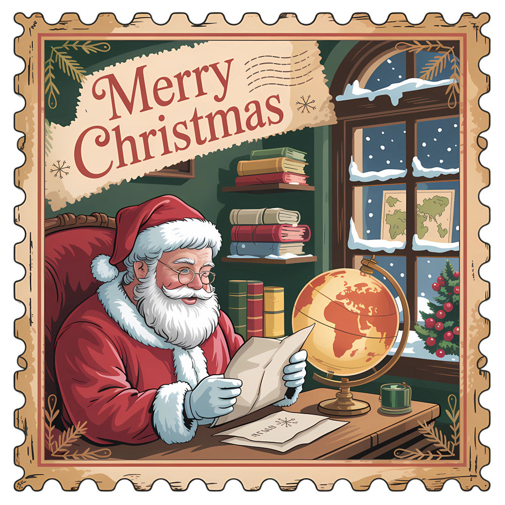 Vintage Christmas Stamps Fabric Panel 24