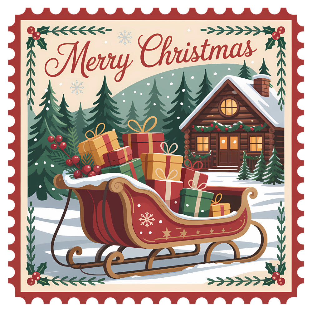 Vintage Christmas Stamps Fabric Panel 27