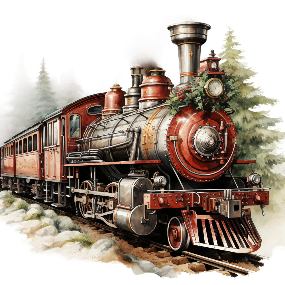 Vintage Christmas Trains Fabric Panel 14 QuiltingFabricPanels