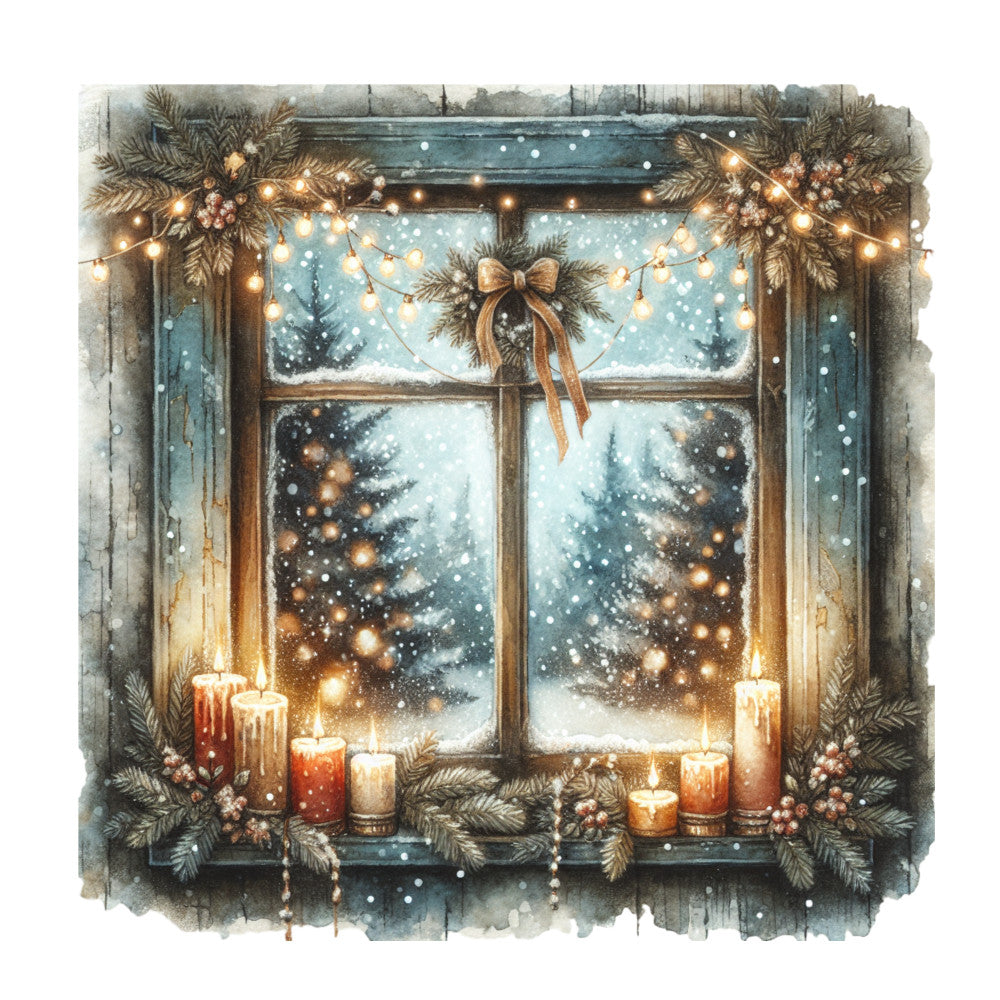 Vintage Christmas Window Fabric Panel 1