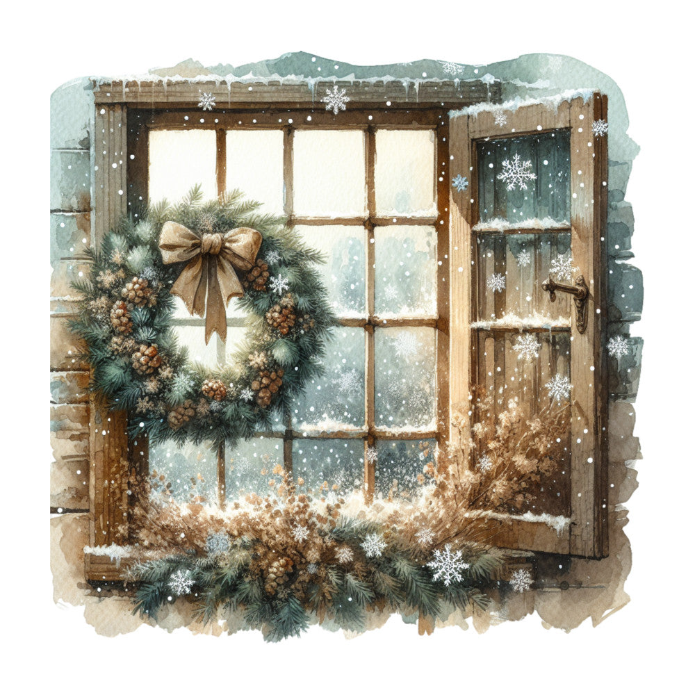 Vintage Christmas Window Fabric Panel 10