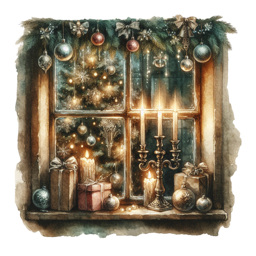 Vintage Christmas Window Fabric Panel 11