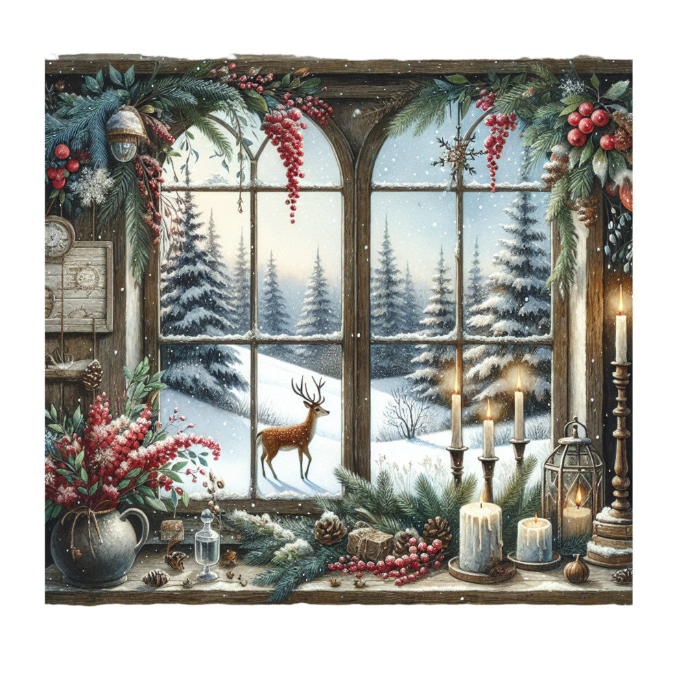 Vintage Christmas Window Fabric Panel 3