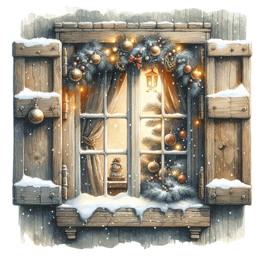 Vintage Christmas Window Fabric Panel 4