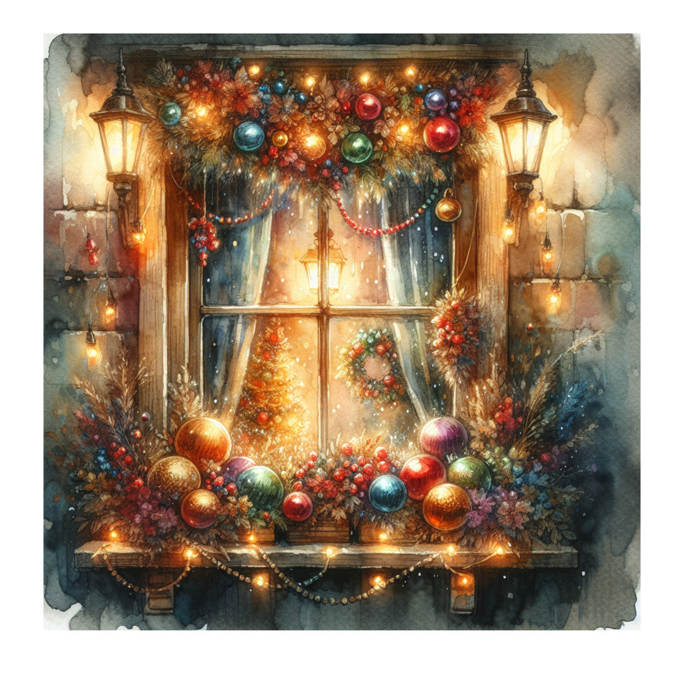 Vintage Christmas Window Fabric Panel 8