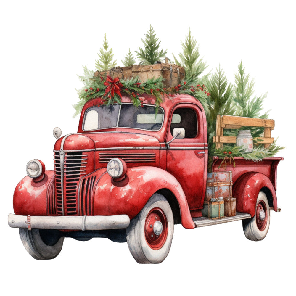 Vintage Red Truck Fabric Panel 12