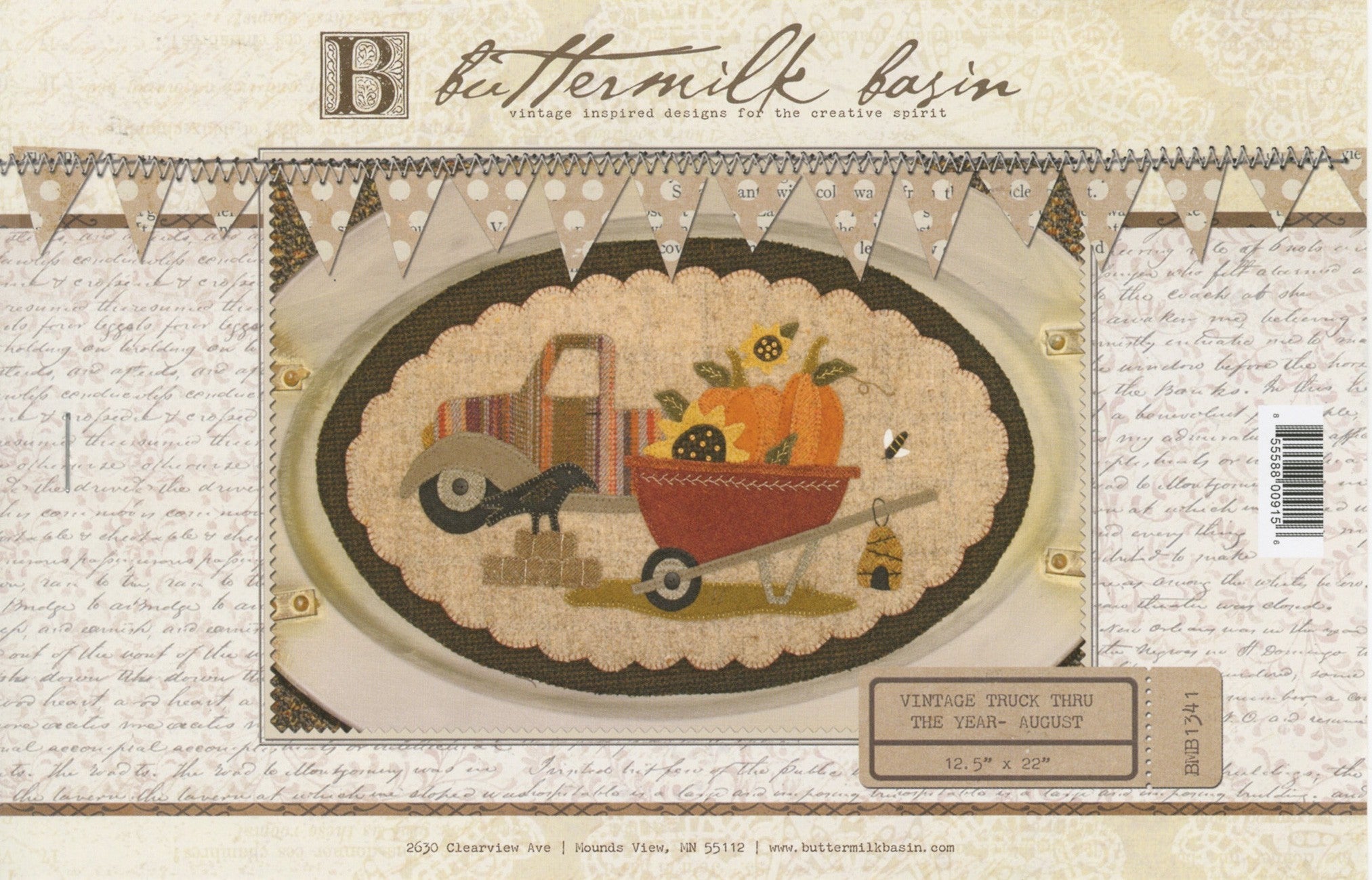 Vintage Truck Thru The Year - August 12-1/2in x 22in - Linda's Electric Quilters