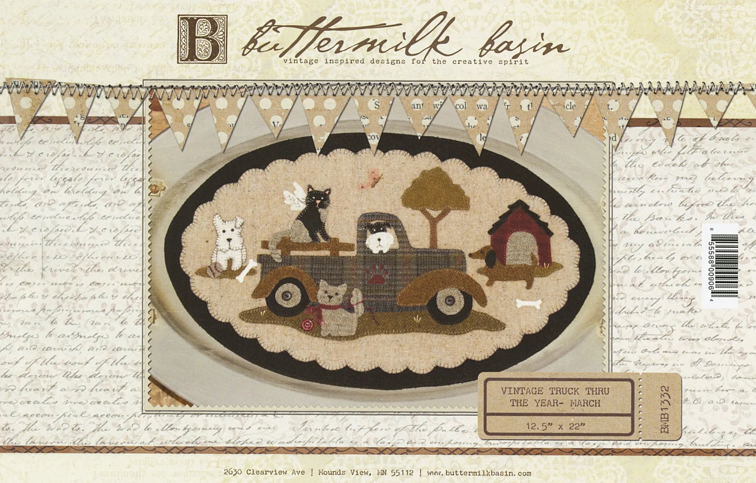 Vintage Truck Thru The Year - March 12-1/2in x 22in - Linda's Electric Quilters