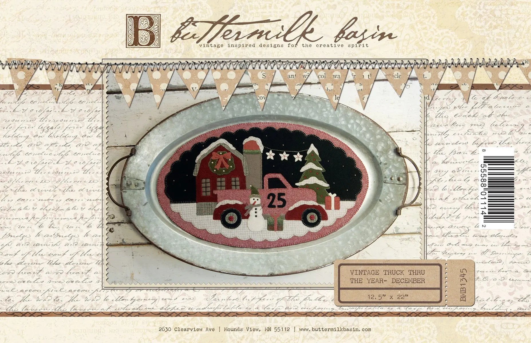 Vintage Truck Thru the Year December 12-1/2in x 22in - Linda's Electric Quilters