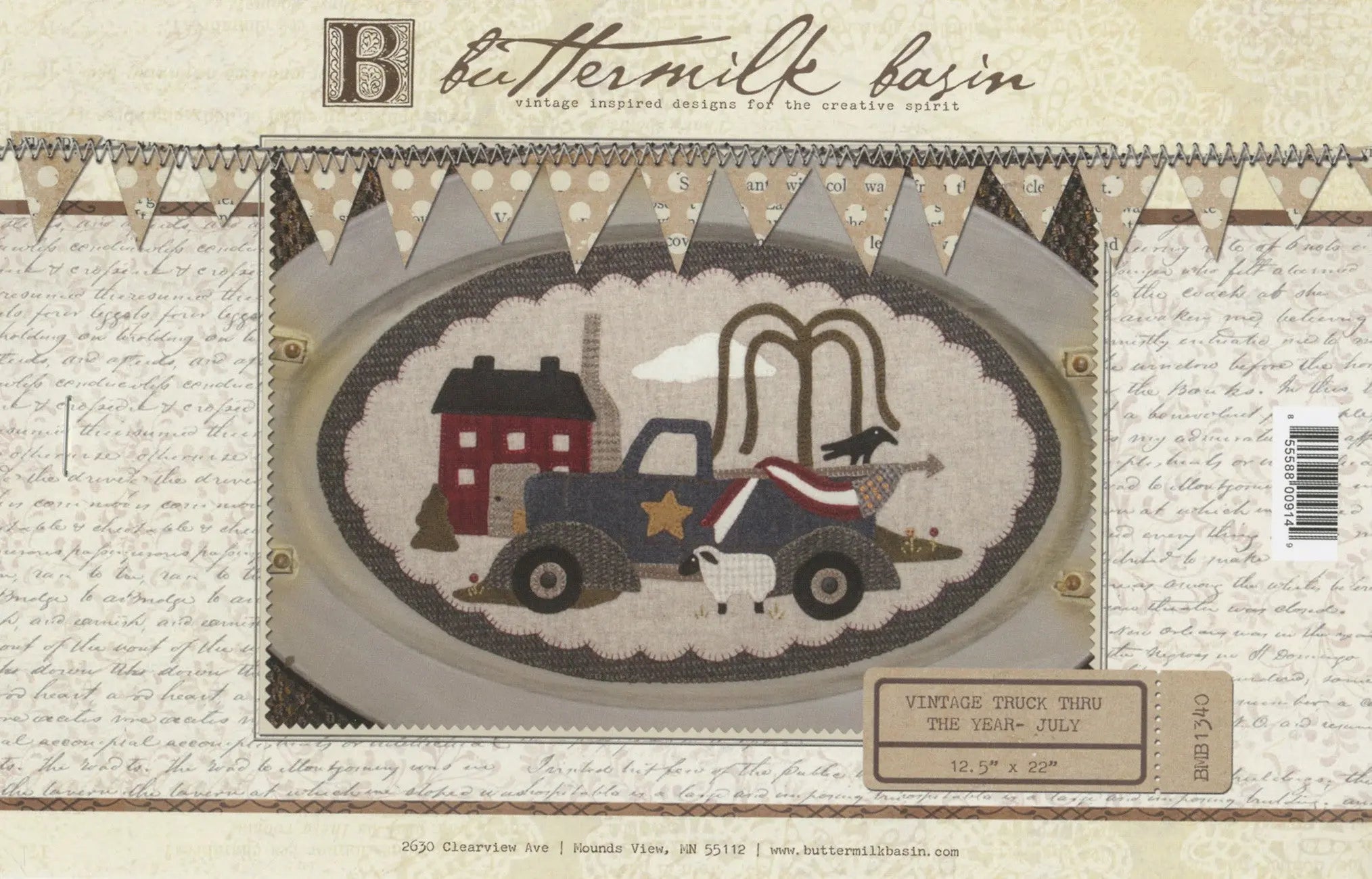 Vintage Truck Thru the Year July 12-1/2in x 22in - Linda's Electric Quilters