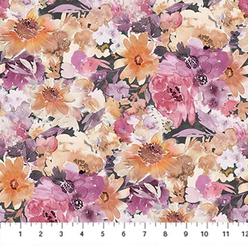 Northcott Vivian small floral quilting cotton fabric in Charcoal Multi