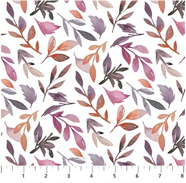 Northcott Vivian leaves quilting cotton fabric in White Multi