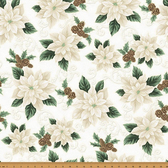Christmas Splendor Ivory-Gold Cotton 43"/44" Fabric Per Yard