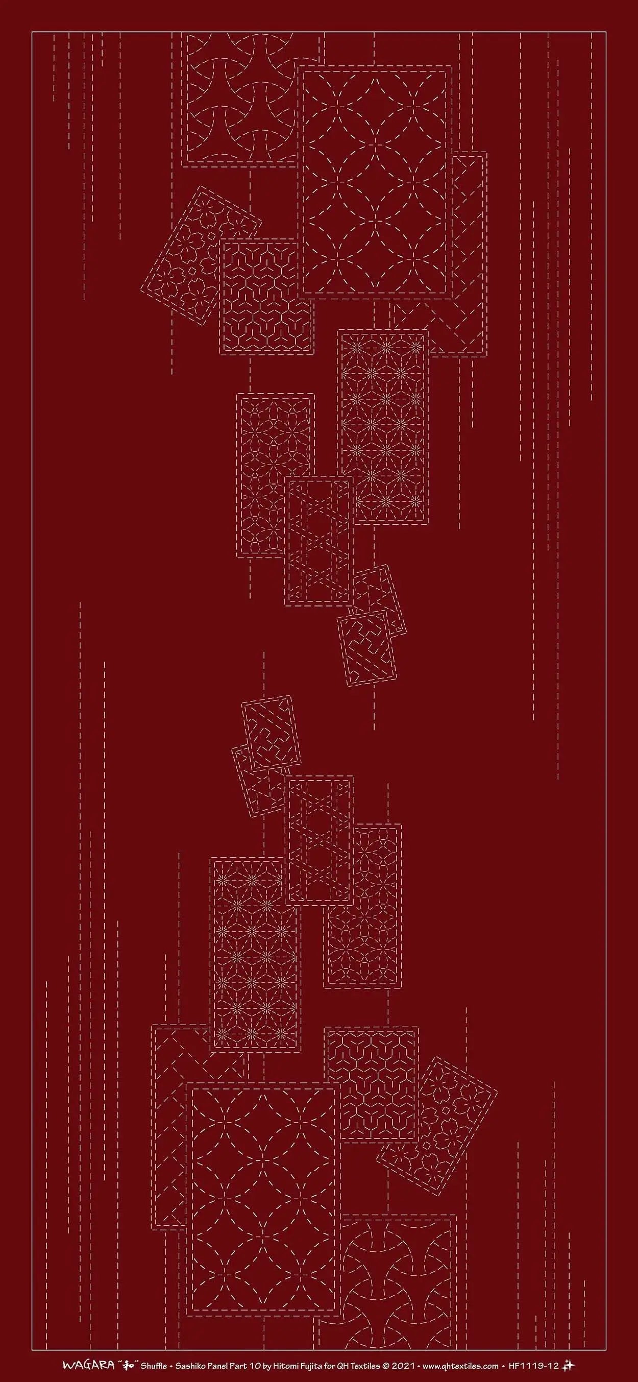 Wagara Sashiko Panel Part 10 Shuffle Red - Linda's Electric Quilters