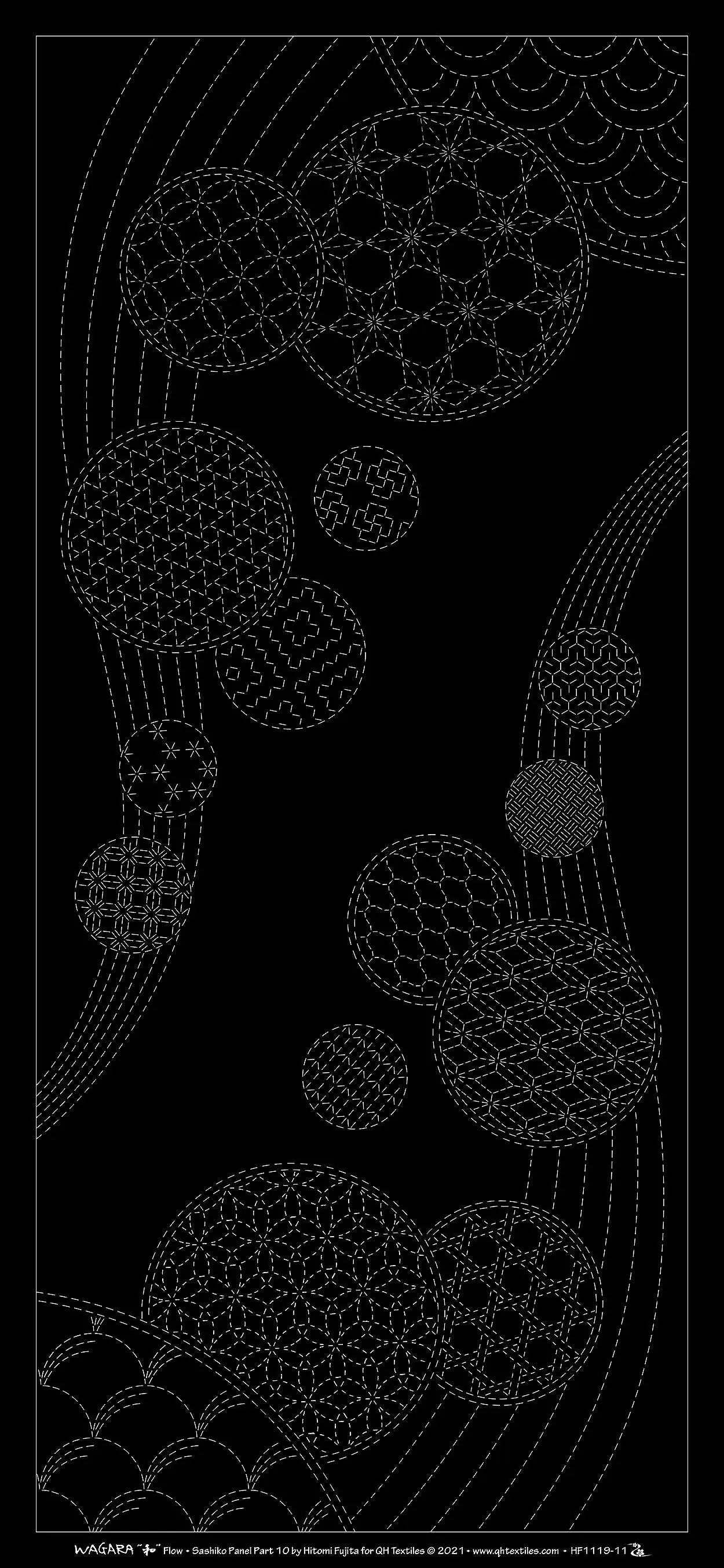 Wagara Sashiko Panel Part 10 Windchimes Black - Linda's Electric Quilters