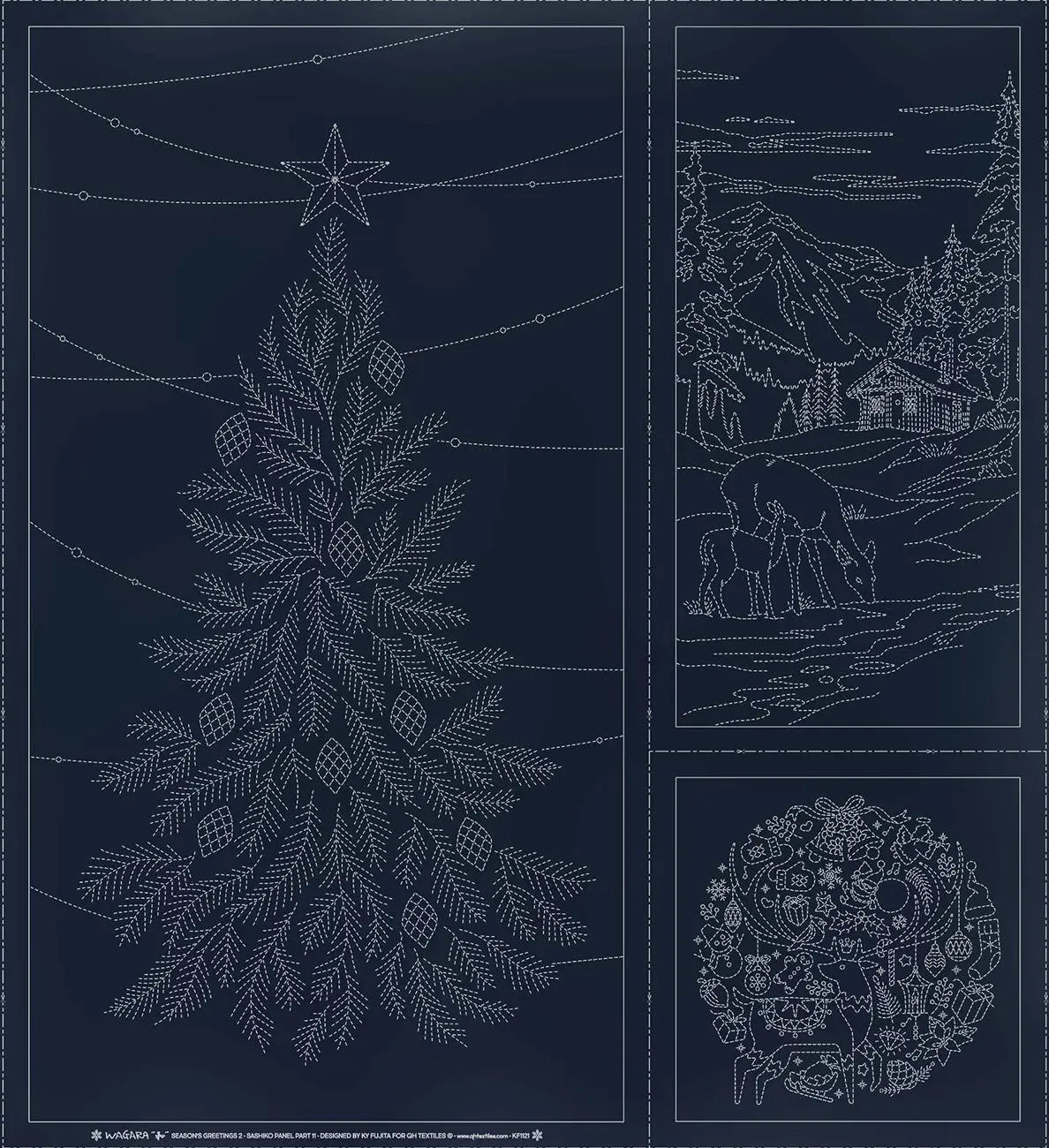 Wagara Sashiko Panel Season's Greeting Part 2 Navy - Linda's Electric Quilters