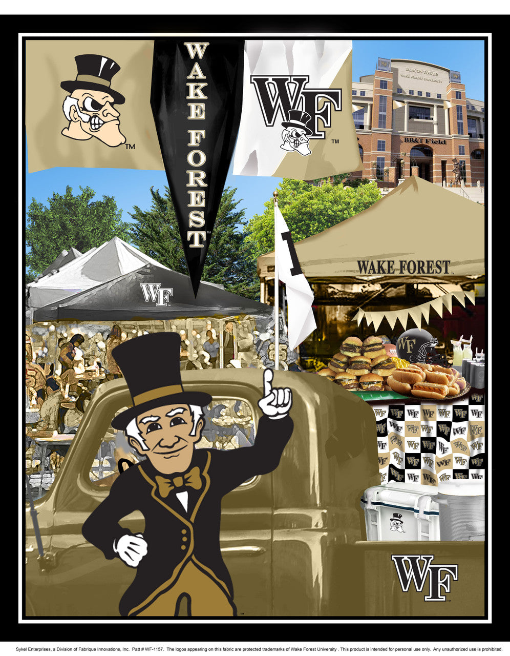 Sykel Wake Forest Demon Deacons tailgate licensed collegiate fabric panel 43 by 36 inches