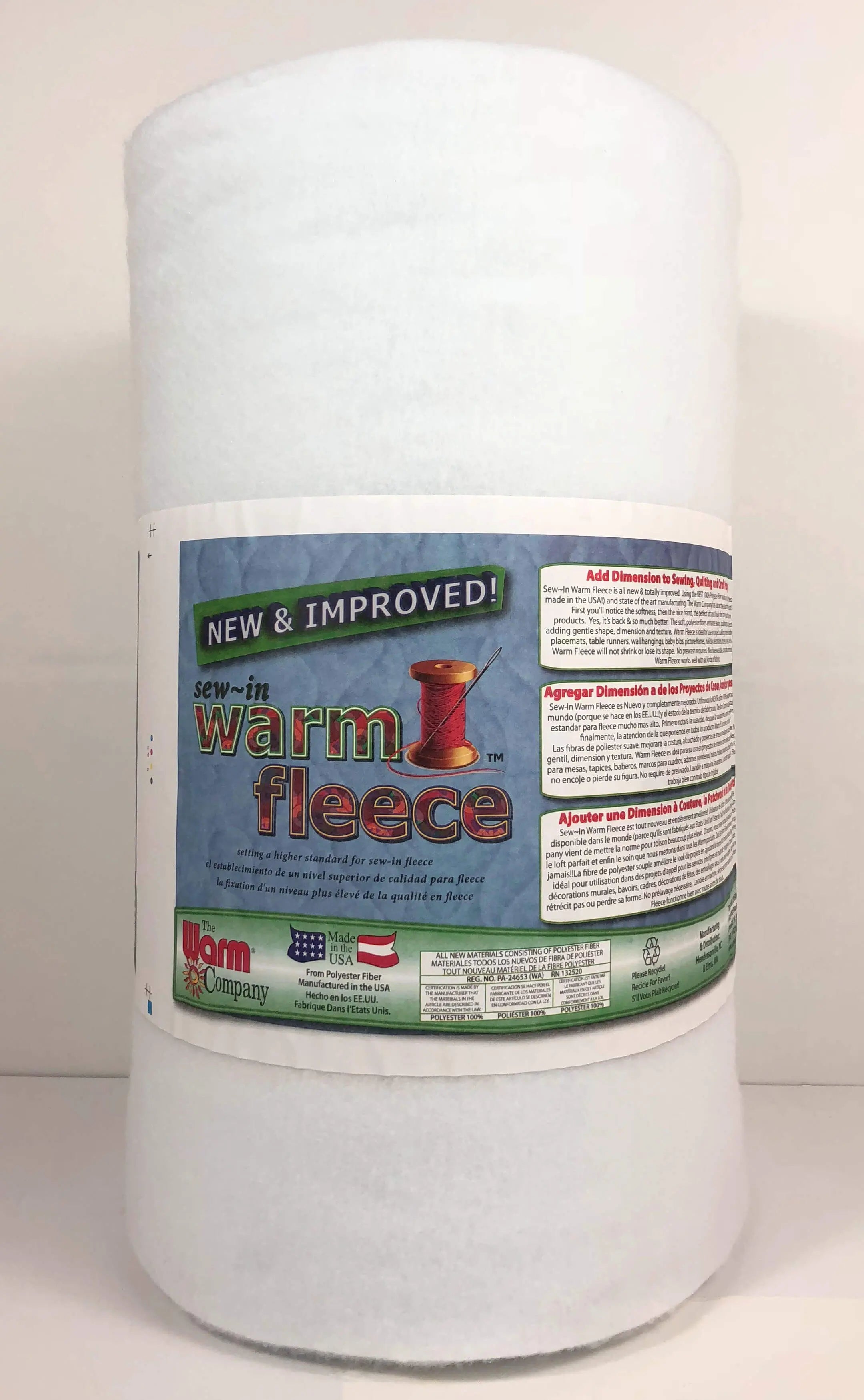 Warm Fleece Sew-In 45" x 20 YD Batting - Soft Fleece Batting for Quilting Warm Company