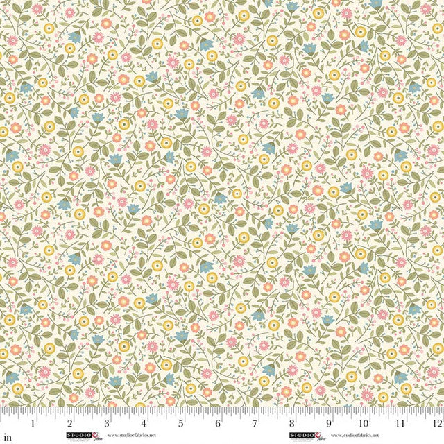 Warm White Calico Layla 44"/45" Cotton Fabric per Yard