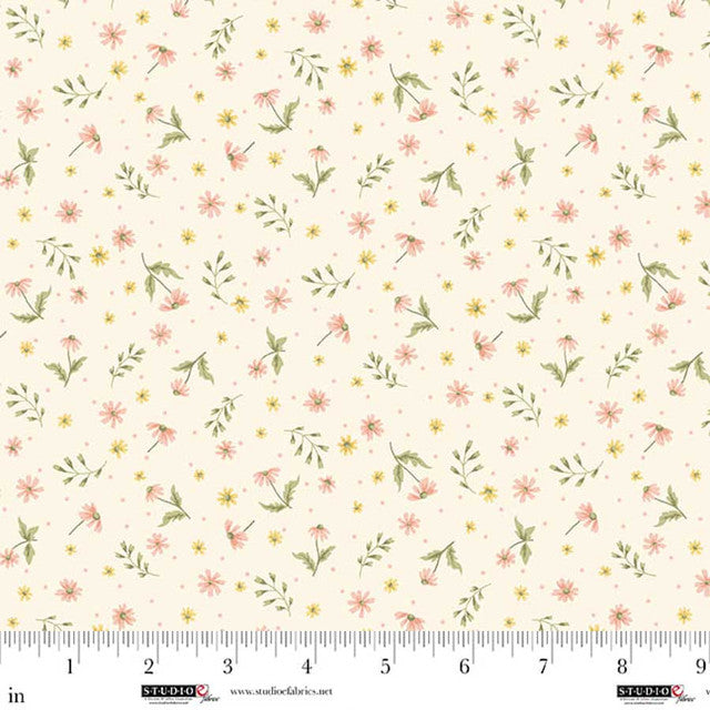 Warm White Mini Wild Flowers Layla 44"/45" Cotton Fabric per Yard