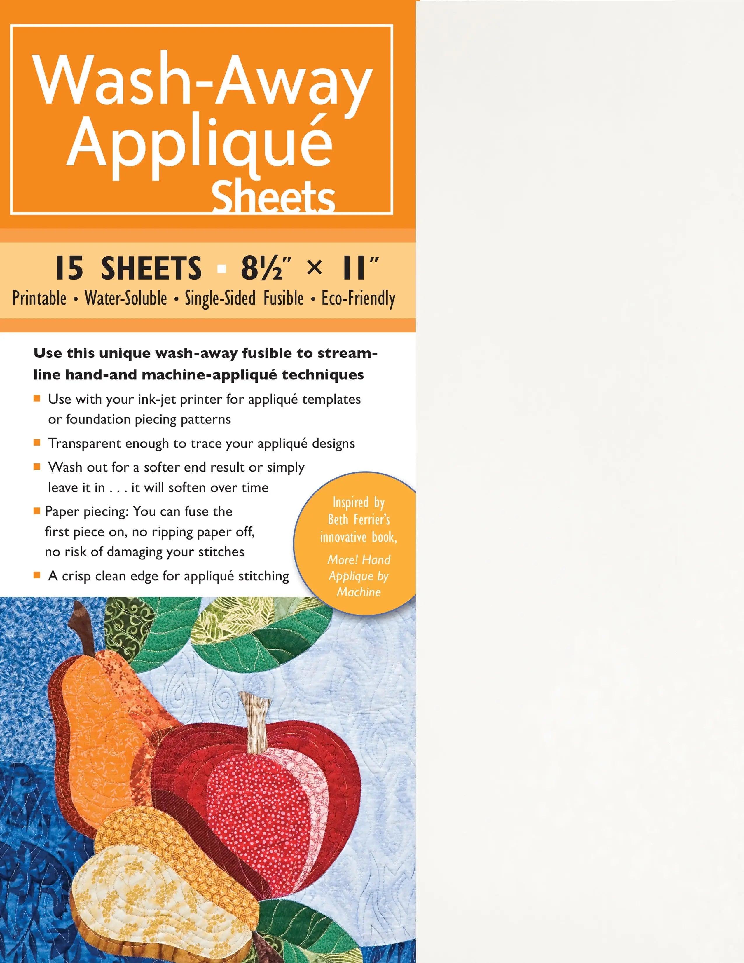 Wash-Away Applique Sheets 15ct - Linda's Electric Quilters