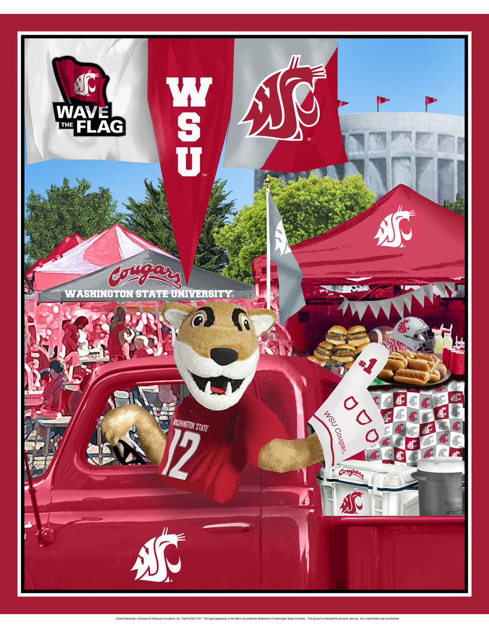 Washington State Cougars - Tailgate Panel 44"/45" Fabric per yard