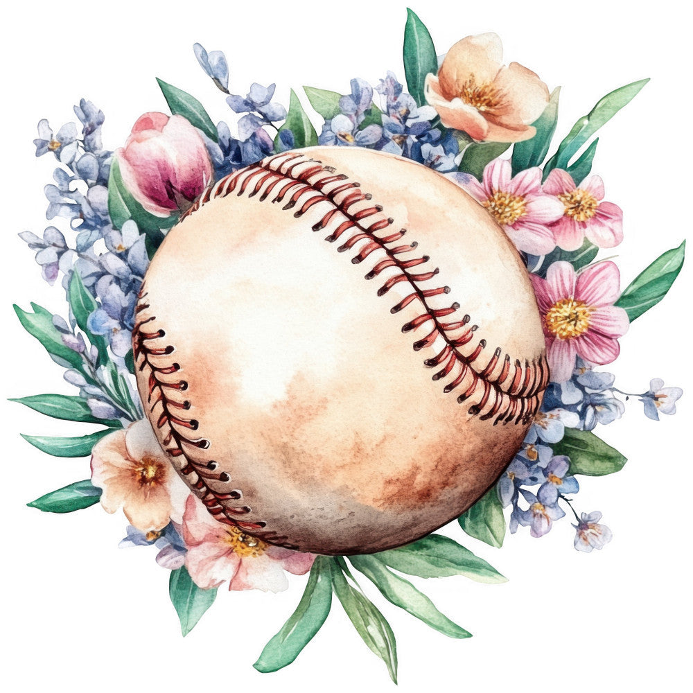 Watercolor Baseball Fabric Panel 10