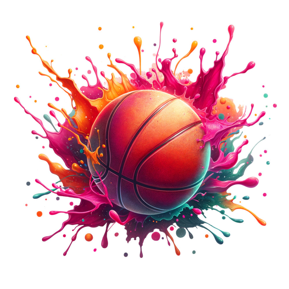 Watercolor Basketball and Splash Fabric Panel 12