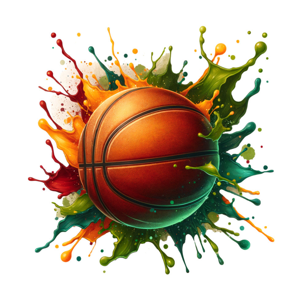 Watercolor Basketball and Splash Fabric Panel 5