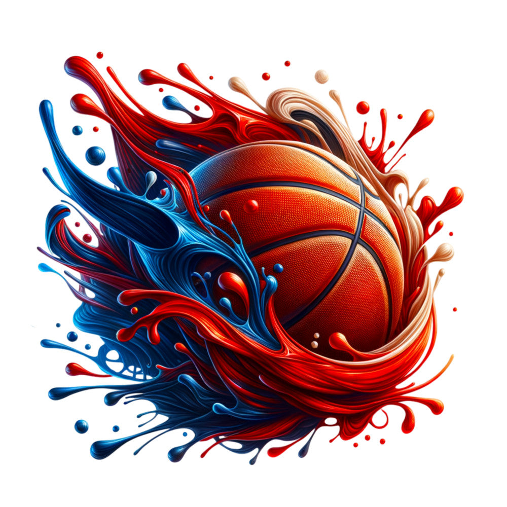 Watercolor Basketball and Splash Fabric Panel 6