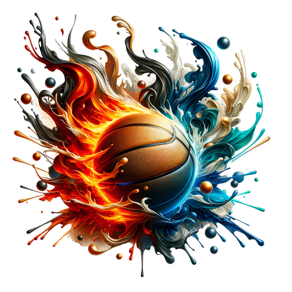 Watercolor Basketball and Splash Fabric Panel 7