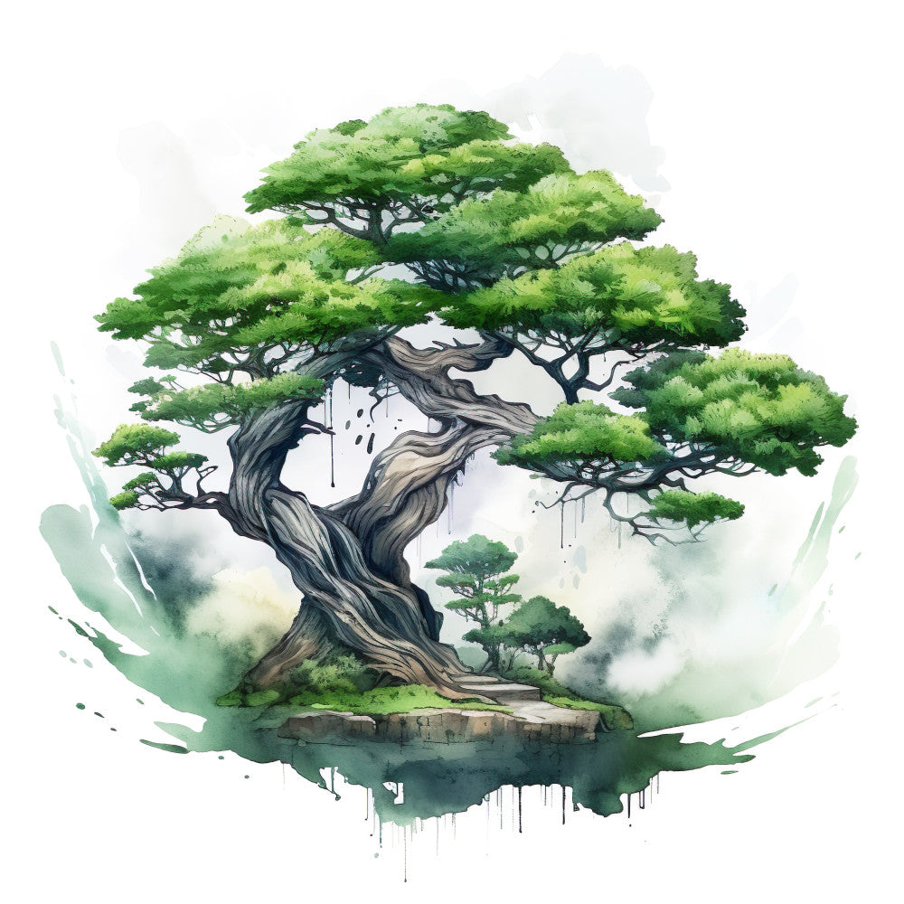 Watercolor Bonsai Tree Fabric Panel 5