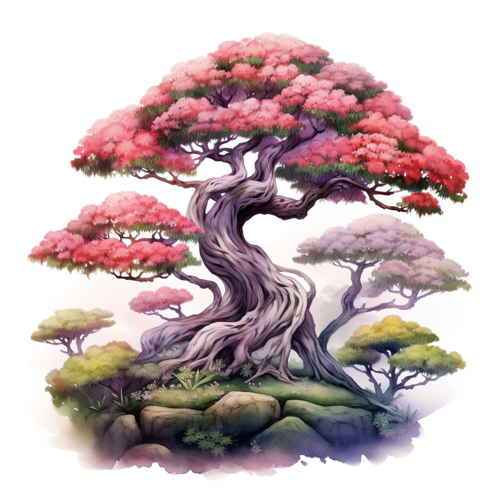 Watercolor Bonsai Tree Fabric Panel 8