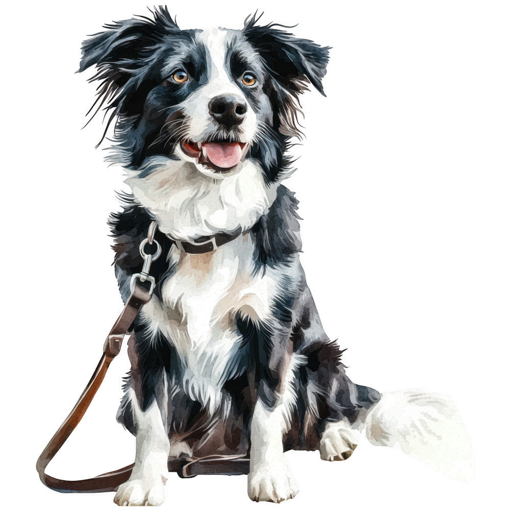 Watercolor Border Collie Fabric Panel 1
