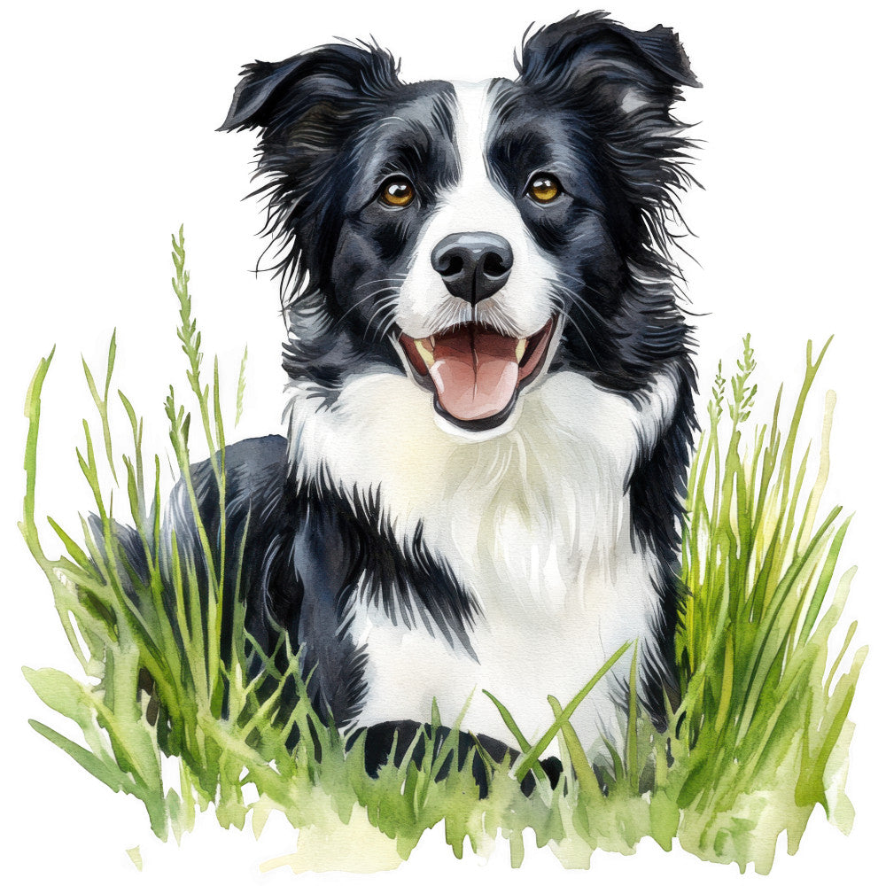 Watercolor Border Collie Fabric Panel 12
