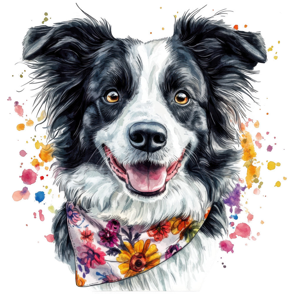 Watercolor Border Collie Fabric Panel 13