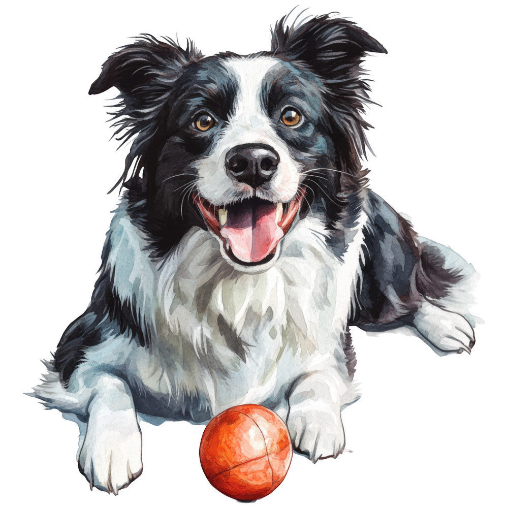 Watercolor Border Collie Fabric Panel 15