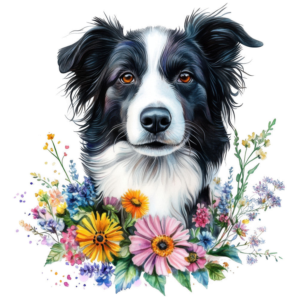 Watercolor Border Collie Fabric Panel 18