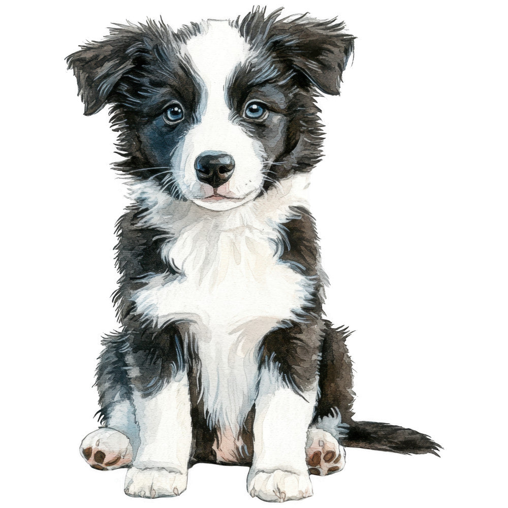 Watercolor Border Collie Fabric Panel 23