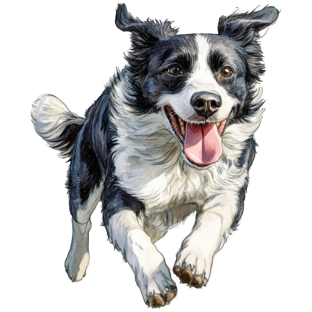 Watercolor Border Collie Fabric Panel 25
