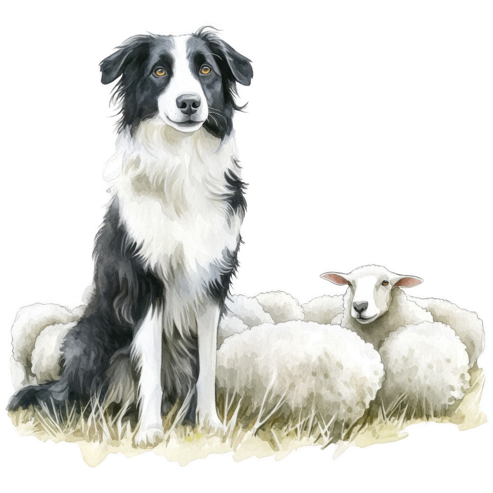 Watercolor Border Collie Fabric Panel 8