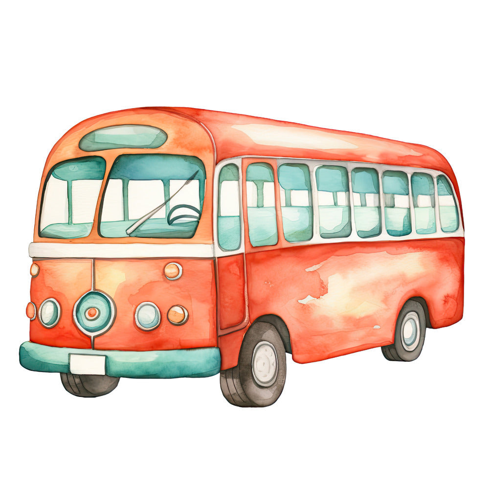 Watercolor Bus Fabric Panel QuiltingFabricPanels