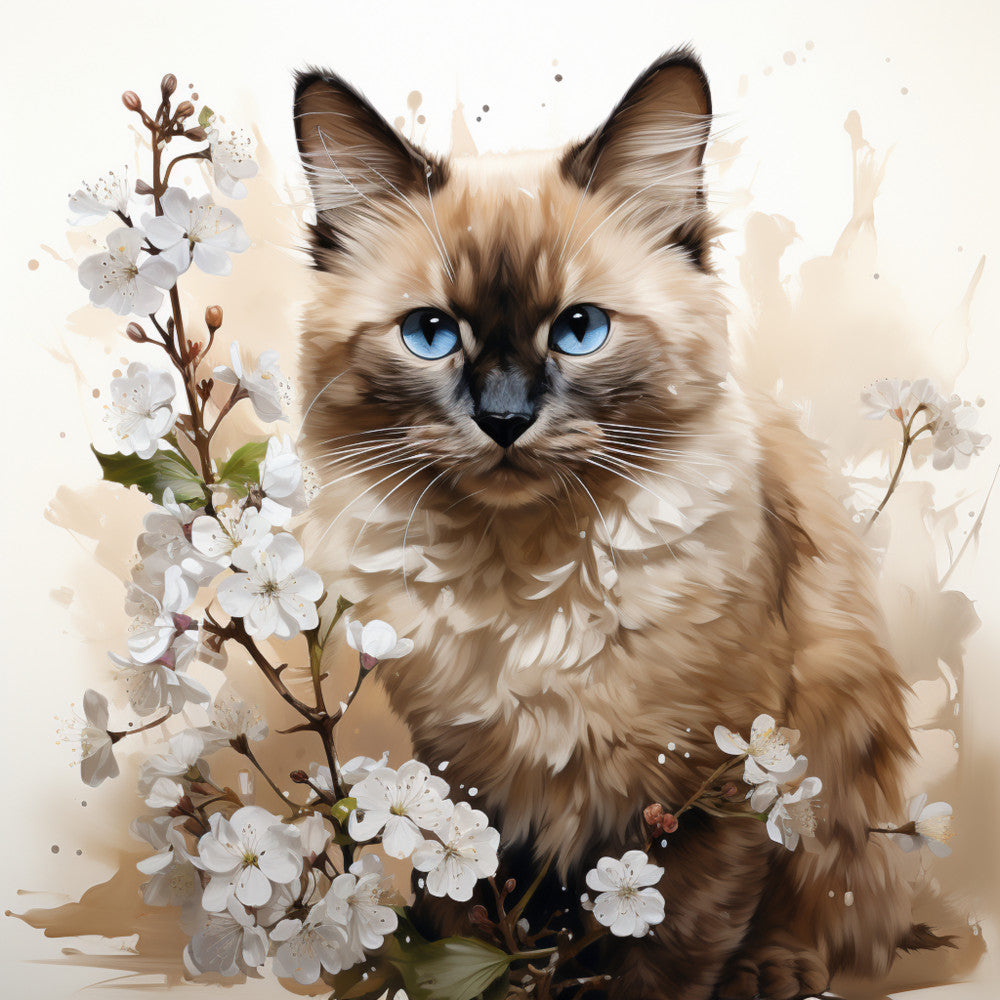 Watercolor Cats with Flowers Fabric Panel 1