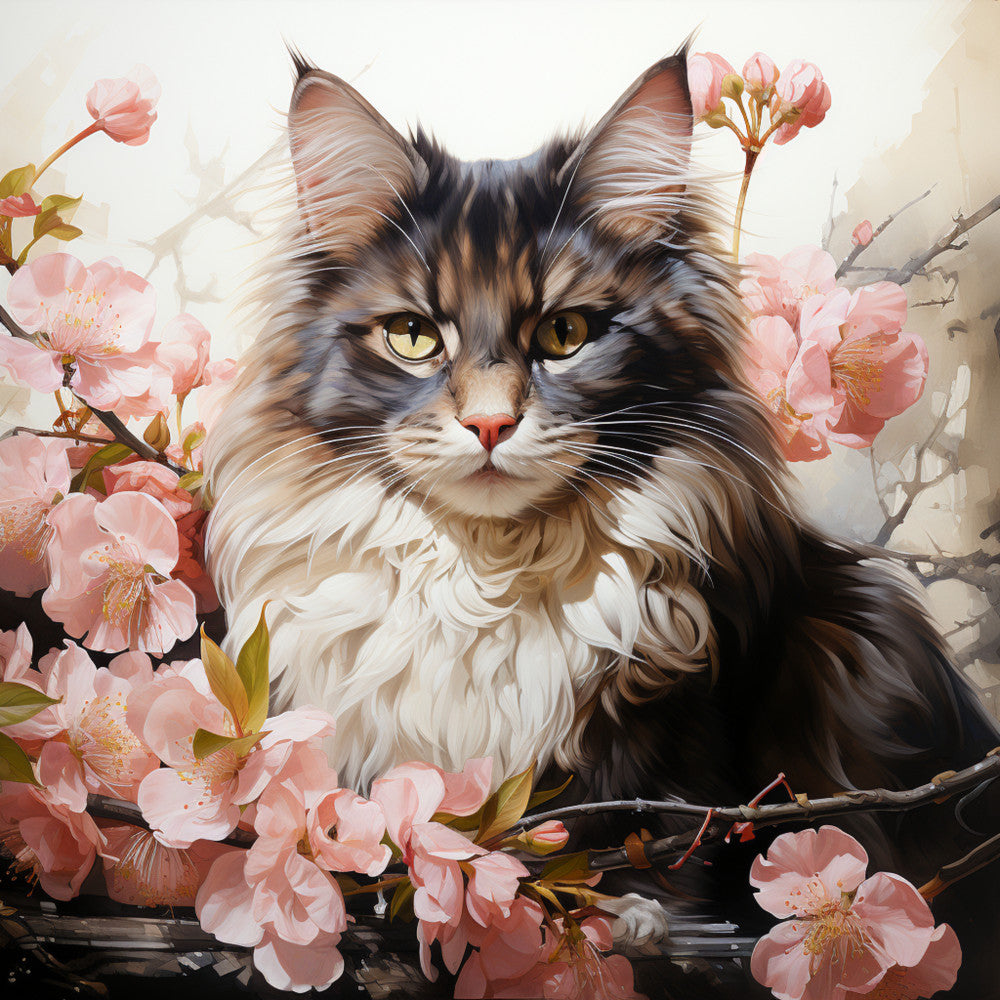 Watercolor Cats with Flowers Fabric Panel 4