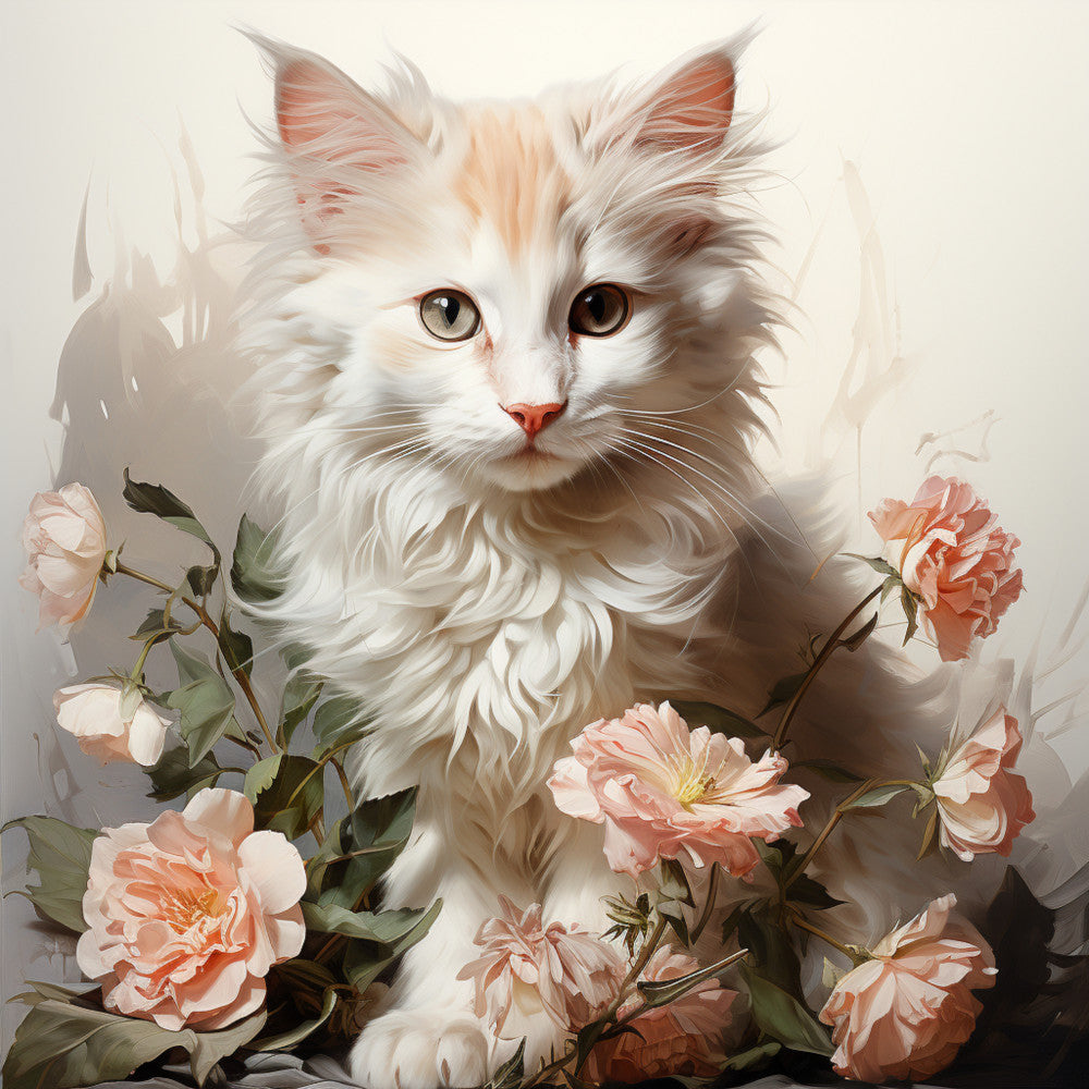 Watercolor Cats with Flowers Fabric Panel 8