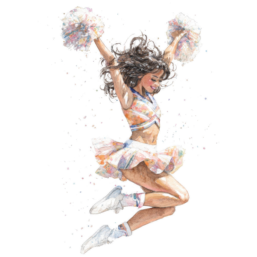 Watercolor Cheerleaders Fabric Panel 1